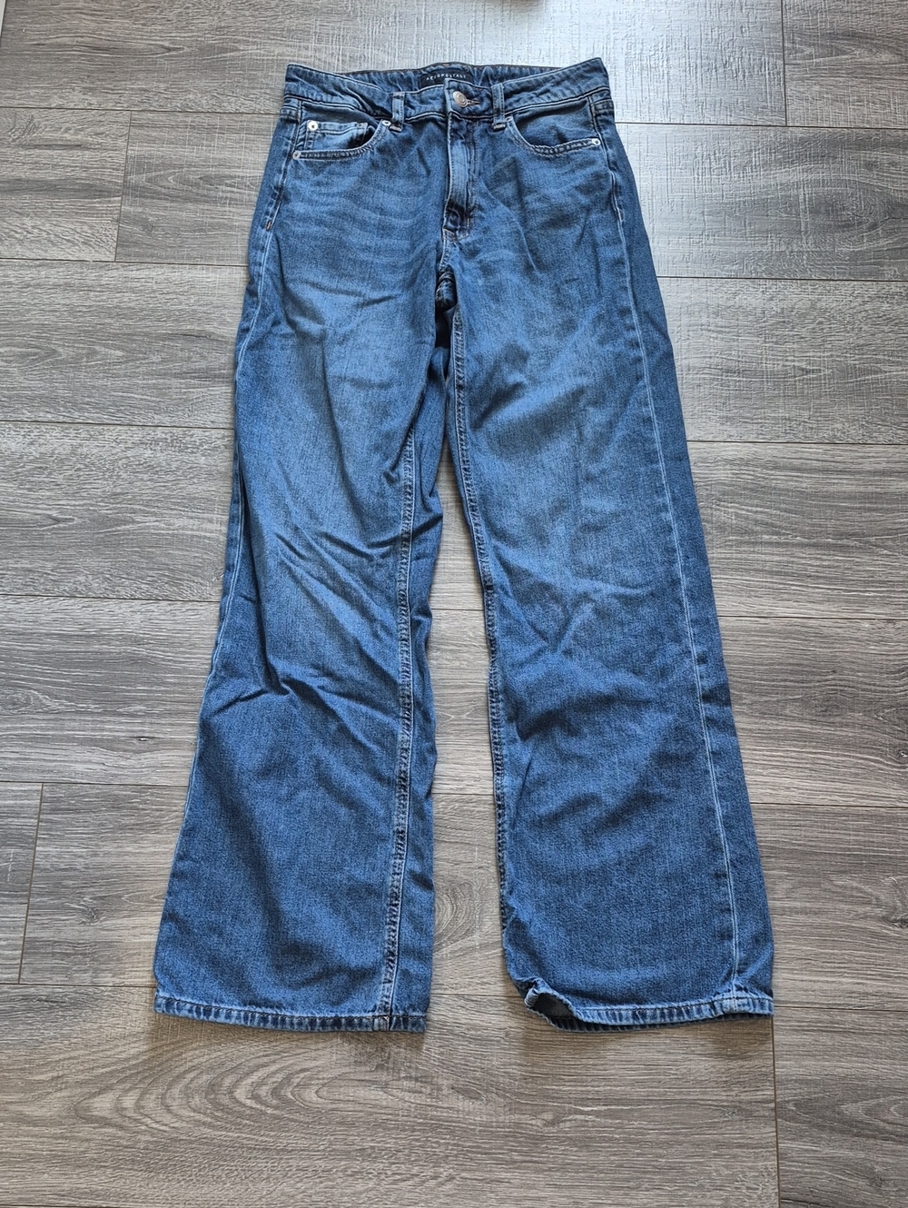 Aeropostale Women's High Rise Wide Leg Jeans in Medium Blue Denim